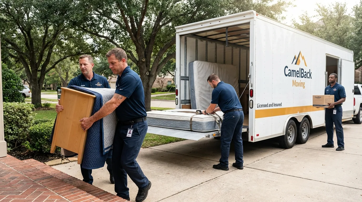 Crew loading residential truck for cross-state move from Carrabelle, FL
