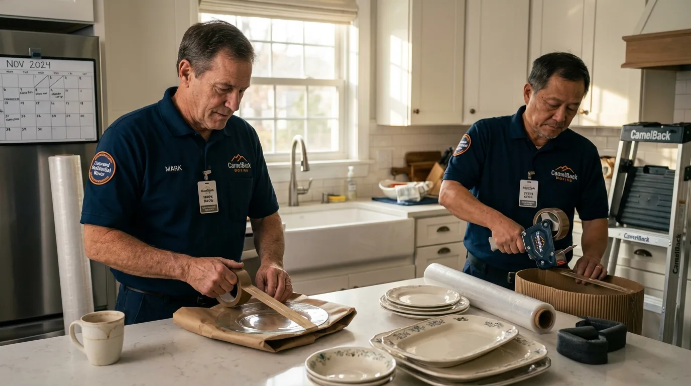 Professional crew packing kitchen dishware in Carrabelle, FL